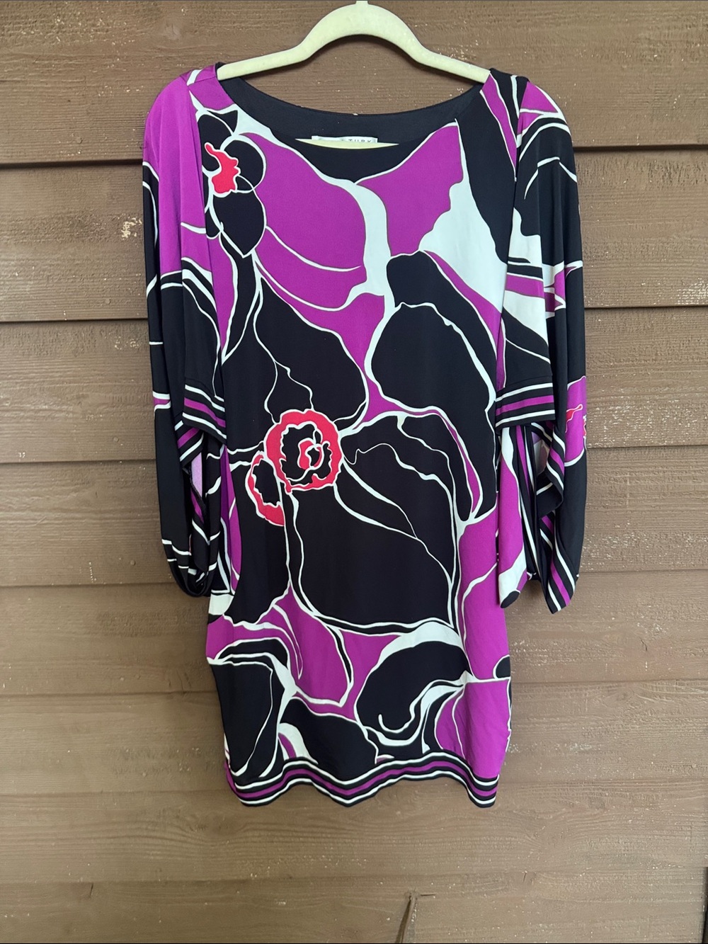 Trina Turk Purple, Black & White Floral Scoop-Neck Tunic Dress size Small
